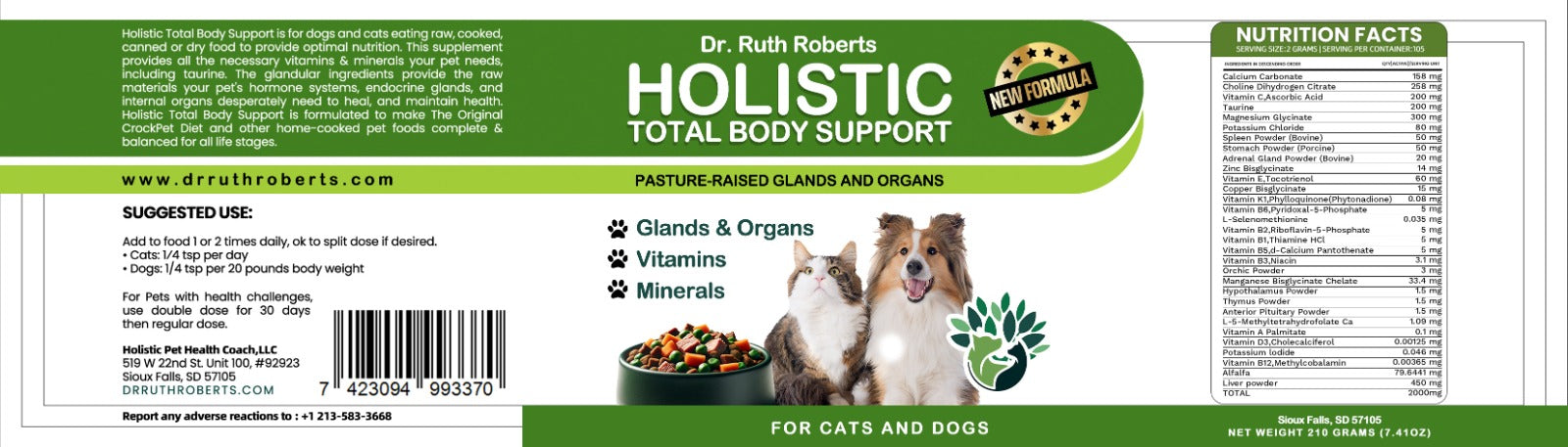 Holistic Total Body Support — Daily Multivitamin & Pasture-Raised Glandular Blend for Dogs & Cats
